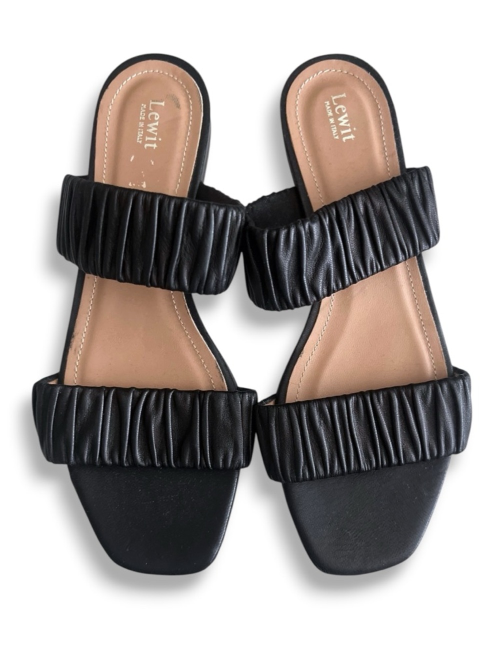 Lewit Elena Scrunch Strap Slip On Sandals Solid Black IT 38/US 8